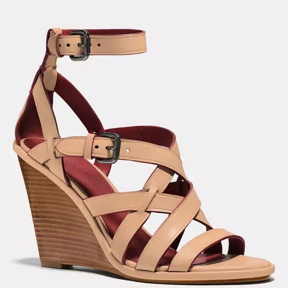 Coach Shoes - Coach Dawn Open Toe Leather Wedge Sandal size 7B